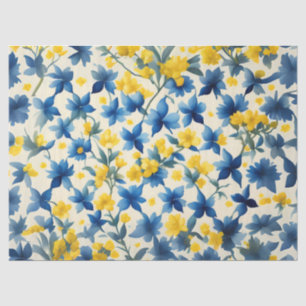 Papel De Seda Decoupage floral azul, amarillo y blanco