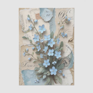 Papel De Seda Decoupage Floral Azul Antiguo No Me Olvides