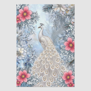 Papel De Seda Decoupage Floral Blanco Pavo Real Grande Único de 