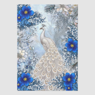 Papel De Seda Decoupage Floral Blanco Pavo Real Grande Único de 