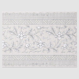 Papel De Seda Decoupage Floral Chinoiserie Vintage Blanco