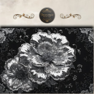 Papel De Seda Decoupage Floral Damasco Blanco Negro