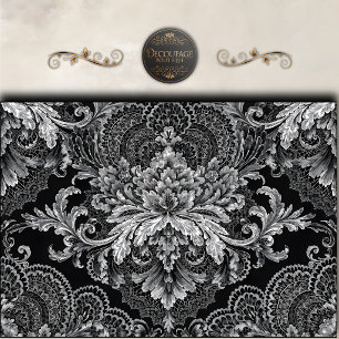 Papel De Seda Decoupage Floral Damasco Negro Plateado