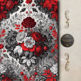 Papel De Seda Decoupage Floral Damasco Rojo Negro