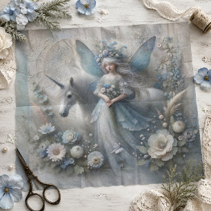 Papel De Seda Decoupage Floral de Hada Invernal y Unicornio Vint