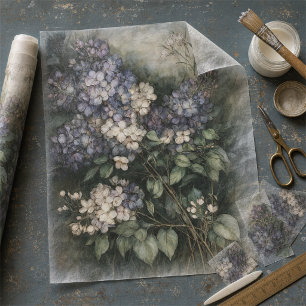 Papel De Seda Decoupage Floral de Hortensia Azul y Crema Vintage
