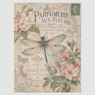 Papel De Seda Decoupage Floral de Libélula Francesa Vintage
