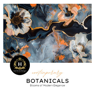 Papel De Seda Decoupage Floral de Lujo con Mármol Negro y Dorado