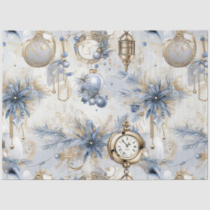 Papel De Seda Decoupage Floral de Navidad Vintage Azul