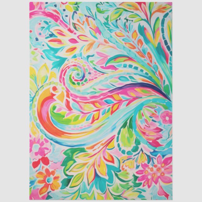 Papel De Seda Decoupage floral de paisley rosa (Anverso)