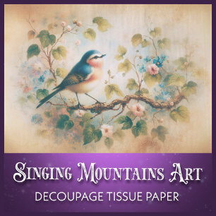 Papel De Seda Decoupage Floral de Pájaro Azul Acuarela Vintage