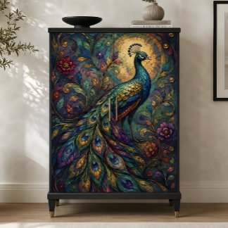 Papel De Seda Decoupage Floral de Pavón con Tonos de Joyas