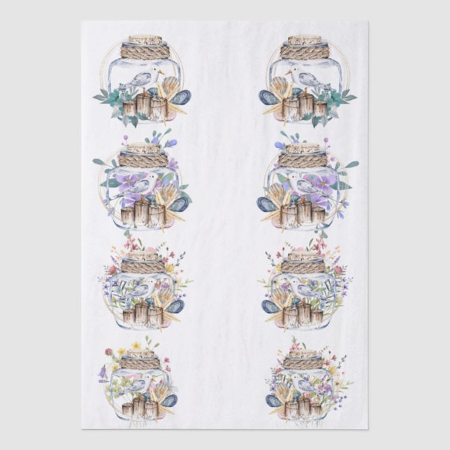 Papel De Seda Decoupage Floral de Playa con Acuarela Caprichosa (Anverso)