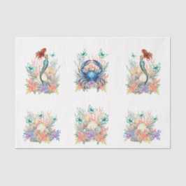 Papel De Seda Decoupage Floral de Sirena y Conchas en Pastel Pla