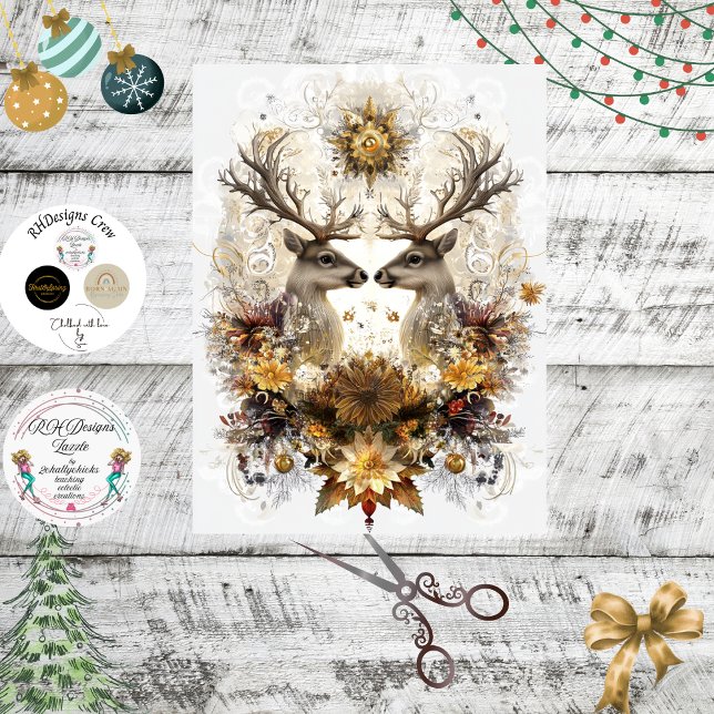 Papel De Seda Decoupage Floral Deer Antler Art (Subido por el creador)