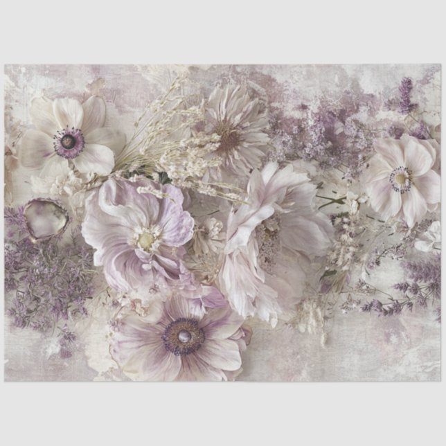 Papel De Seda Decoupage Floral Design Purple Lavender White (Anverso)