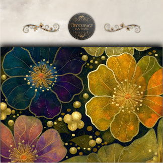 Papel De Seda Decoupage Floral Dorado Celestial