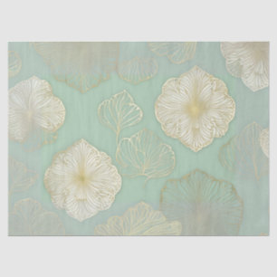 Papel De Seda Decoupage Floral Dorado y Verde Espuma de Mar