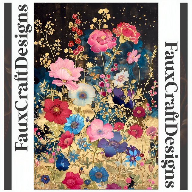 Papel De Seda Decoupage Floral Fantasía Flores Oro Negro L 131 (Subido por el creador)