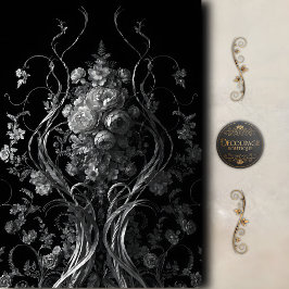 Papel De Seda Decoupage Floral Gótico de Plata Negra