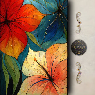 Papel De Seda Decoupage Floral Moderno Vibrante