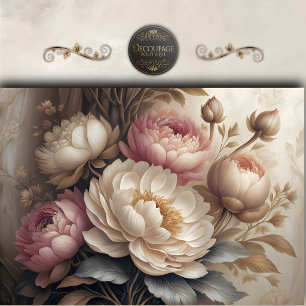 Papel De Seda Decoupage Floral Peonía Rubor Suave