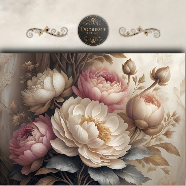 Papel De Seda Decoupage Floral Peonía Rubor Suave (Soft Blush Peony Floral Decoupage Tissue Paper)