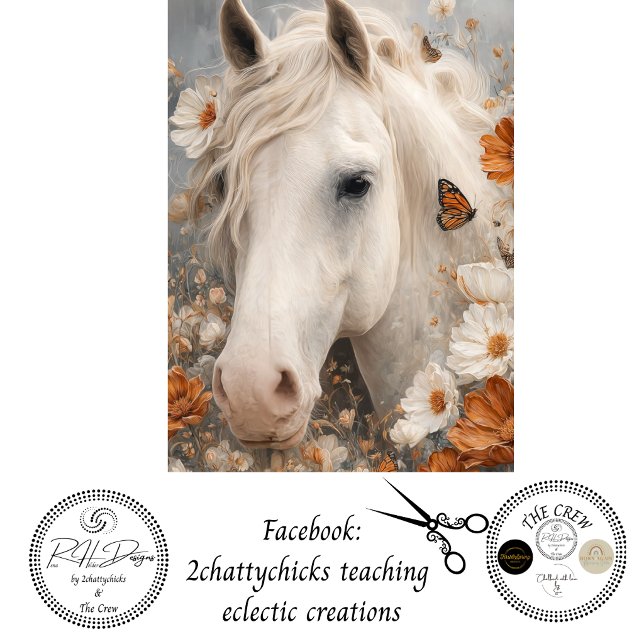 Papel De Seda Decoupage Floral Retrato de Caballo Blanco Equino (Subido por el creador)
