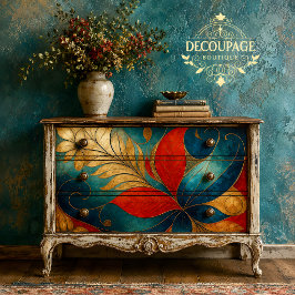 Papel De Seda Decoupage Floral Rojo Turquesa Audaz