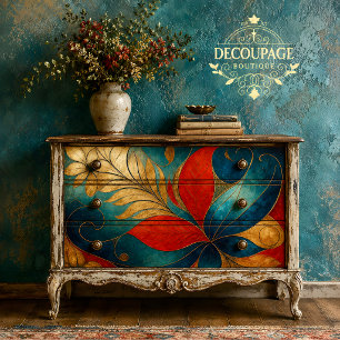 Papel De Seda Decoupage Floral Rojo Turquesa Audaz