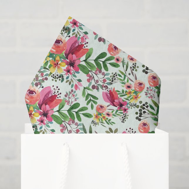 Papel de seda decoupage floral rosa, botánico verd (Bolsa de regalo)