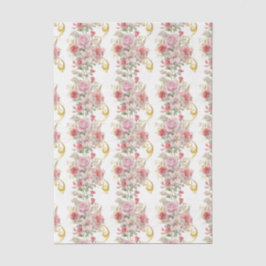 Papel De Seda Decoupage Floral Rosa Dorado Vintage Elegante