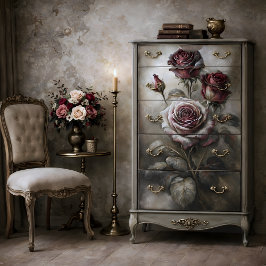 Papel De Seda Decoupage Floral Rosa Roja Antigua