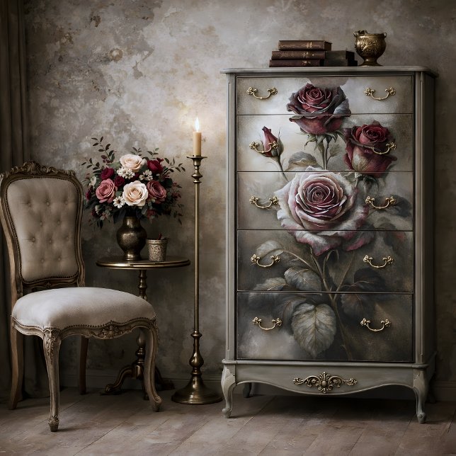 Papel De Seda Decoupage Floral Rosa Roja Antigua (Antique Rose Floral Decoupage Tissue Paper Mockup)