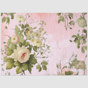 Papel De Seda Decoupage Floral Rosa Verde Antiguo