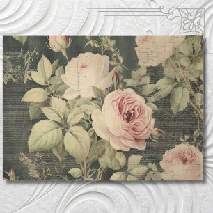 Papel De Seda Decoupage Floral Rosa Verde Antiguo
