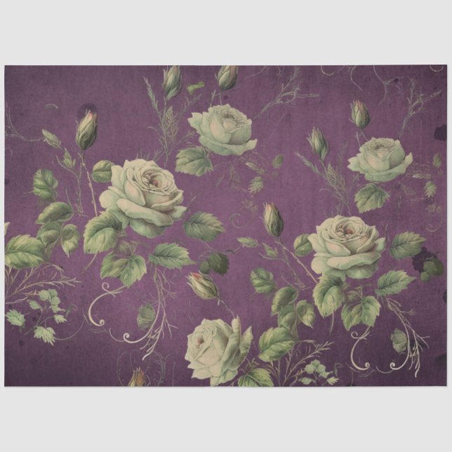 Papel De Seda Decoupage Floral Rosa Verde Antiguo (Anverso)