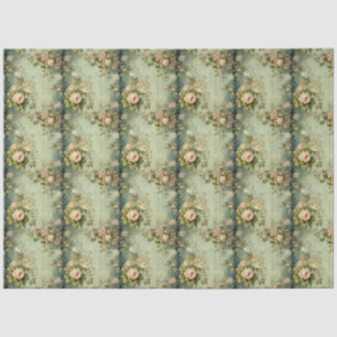 Papel De Seda Decoupage Floral Rosa Verde Antiguo