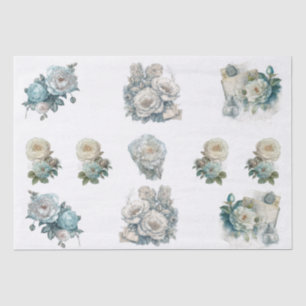 Papel De Seda Decoupage floral shabby chic azul inspirado en vin