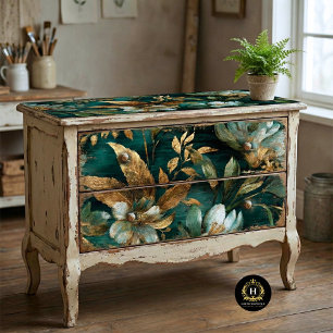 Papel De Seda Decoupage Floral Sin Costuras de Oro Esmeralda