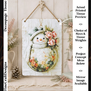 Papel De Seda Decoupage Floral Snowman Chic FT6R
