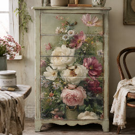 Papel De Seda Decoupage Floral Vintage Francés Peonías y Rosas 