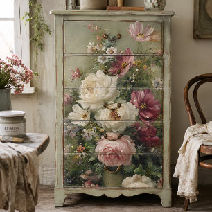 Papel De Seda Decoupage Floral Vintage Francés Peonías y Rosas