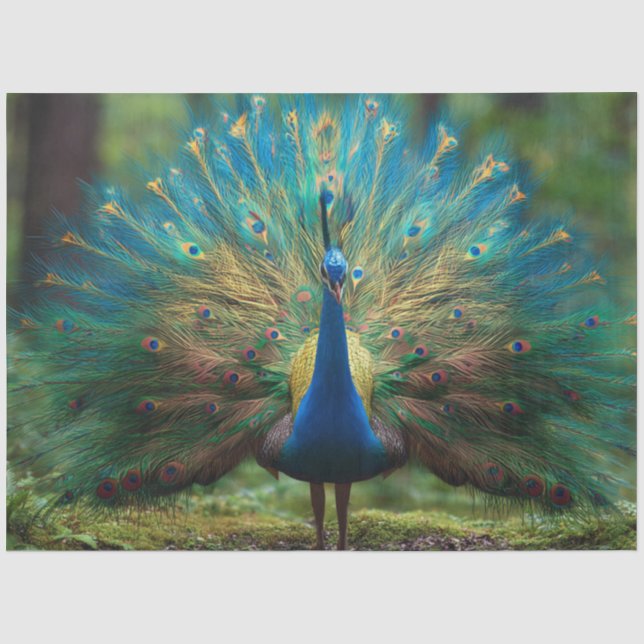 Papel De Seda Decoupage Forestal Pavo Real  (Anverso)