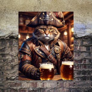 Papel De Seda Decoupage - Gato pirata steampunk bebiendo cerveza