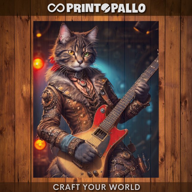 Papel De Seda Decoupage - Gato Steampunk tocando la guitarra - (Subido por el creador)
