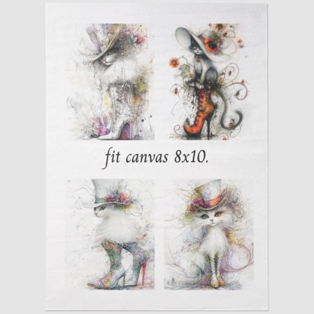 Papel De Seda Decoupage Gatos Caprichosos Se Ajusta a Lienzo de  (Anverso)