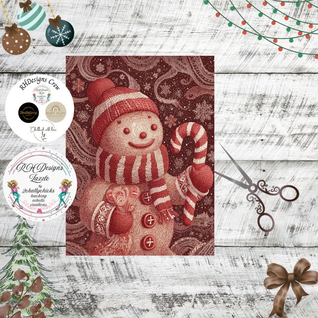 Papel De Seda Decoupage Gingerbread Snowman Candy Cane Scene (Subido por el creador)
