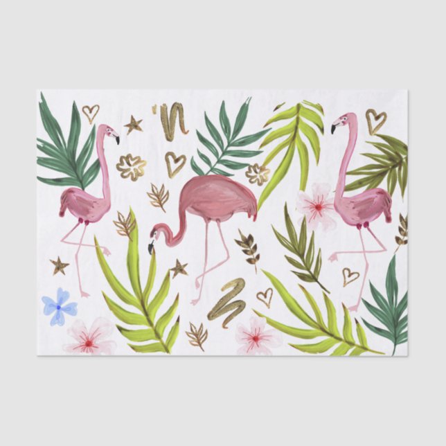 Papel De Seda Decoupage Girly Purpurina Boho Flamingo Tissue Pap (Anverso)