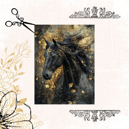 Papel De Seda Decoupage Golden Majesty Black Stallion